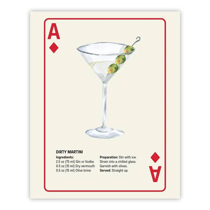 Shuffle Club Co. Dirty Martini Series – 8x10 Cocktail Poster | Vintage Bar Wall Art, Coffee Drink Print, Made in Nashville USA (Ace of Diamonds, 8x10, Unframed) for wholesale by Shuffle Club Co