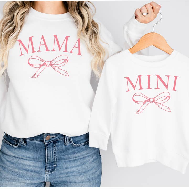 Coquette Bow Sweatshirt, Womens Bow Sweater, Mama Mini Girls for wholesale by Ice Cream Life