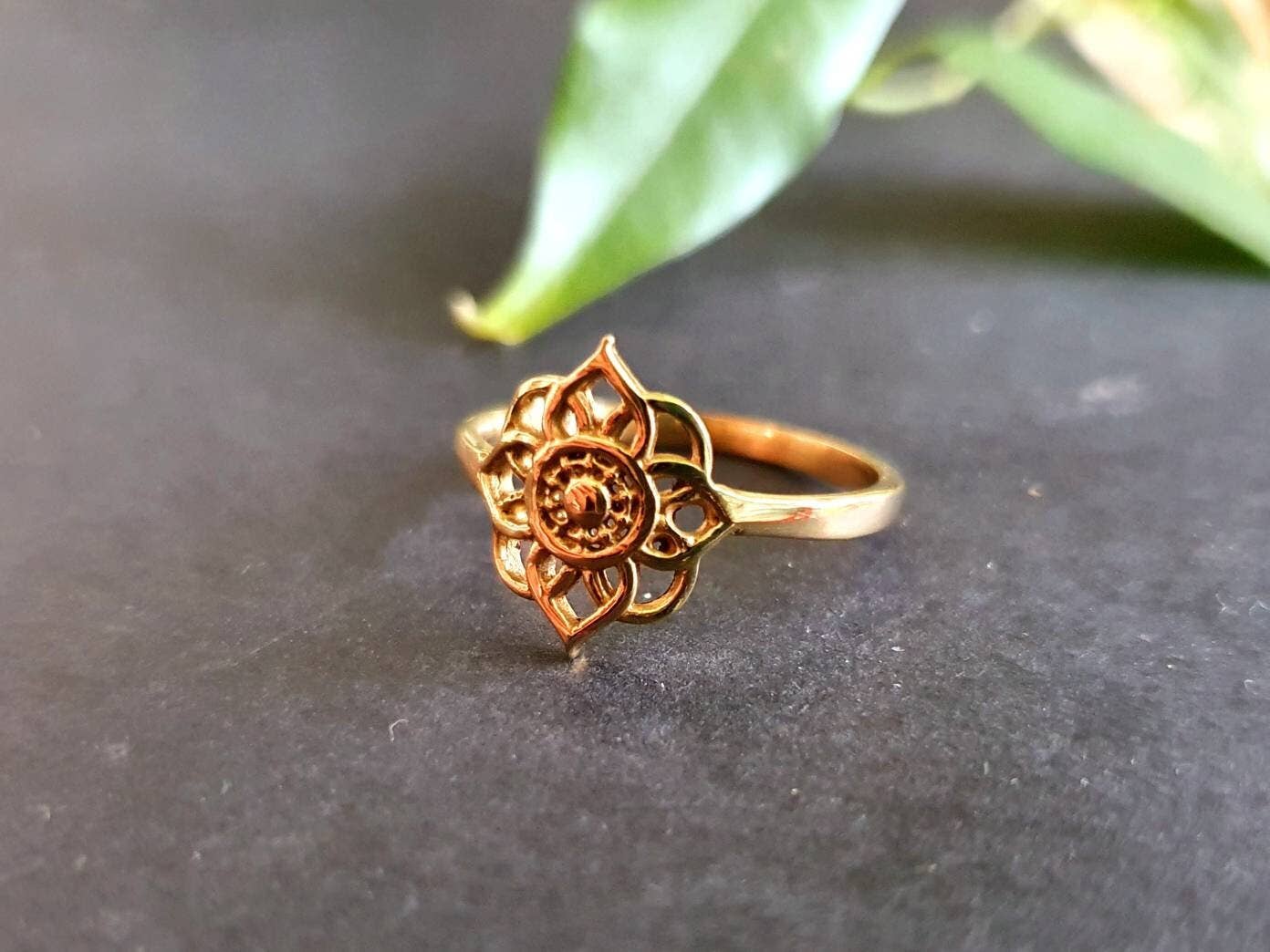 Kaali Boutique – wholesale Band/stacked ring – Golden Mandala Flower Ring / Flower Ring / Large Size / Boho / Ethnic / Rustic / Festival / Tribal / Hippie / Gypsy / Psy / Thumb / Psy2