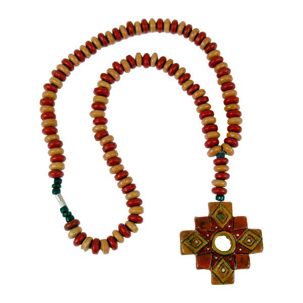 Sanyork Fair Trade - Vendita all'ingrosso Collane di perline/perle - Icona peruviana in argilla Chacana decorata con perline0