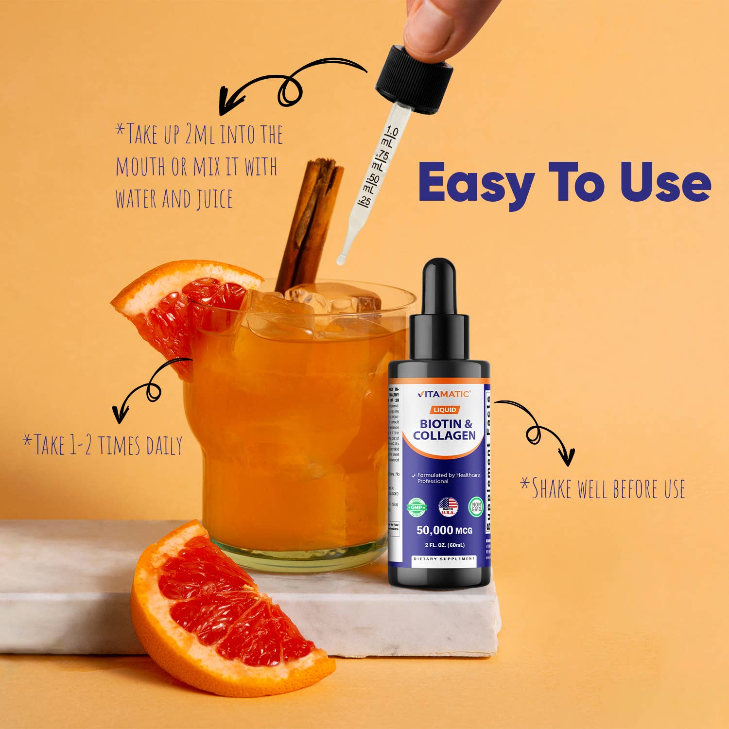 Vitamatic - Wholesale Oral Supplement/Vitamin - Vitamatic Liquid Biotin & Collagen 2oz3