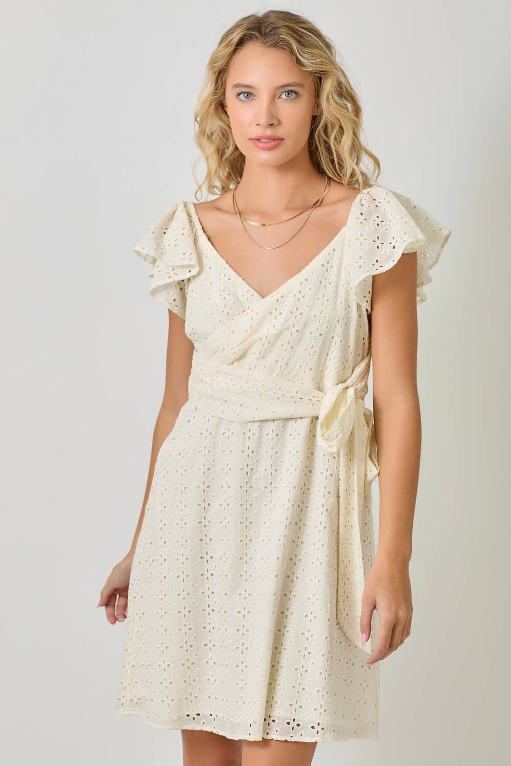 Mystree - Wholesale Dress - Women's - 61052 Surplice Neck Flutter Sleeve Tie Dress 6