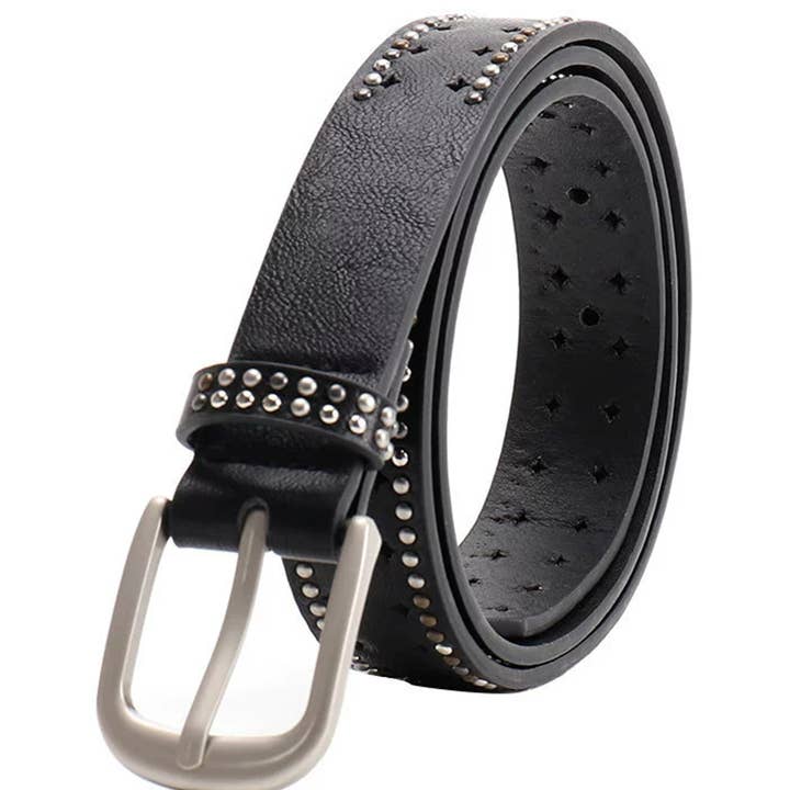 UNISHE - Wholesale Belt – Women's - Perforated Punk Double-Row Studded Leather Belt ZK367510