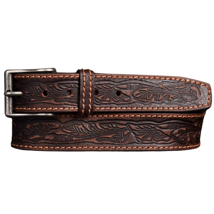 La Ceinture Wayfarer - Ceinture Classique Western Marron Embossée en Cuir Pleine Fleur à 100% (Copie) pour la vente par NAB LEATHER