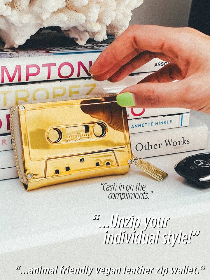 70260 Small Womens Cute Wallet Retro 80s Cassette Tape Gold for wholesale by Fydelity