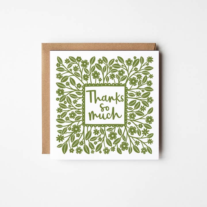 Thanks so much - Hand printed thank you card for wholesale by Once upon a Dandelion