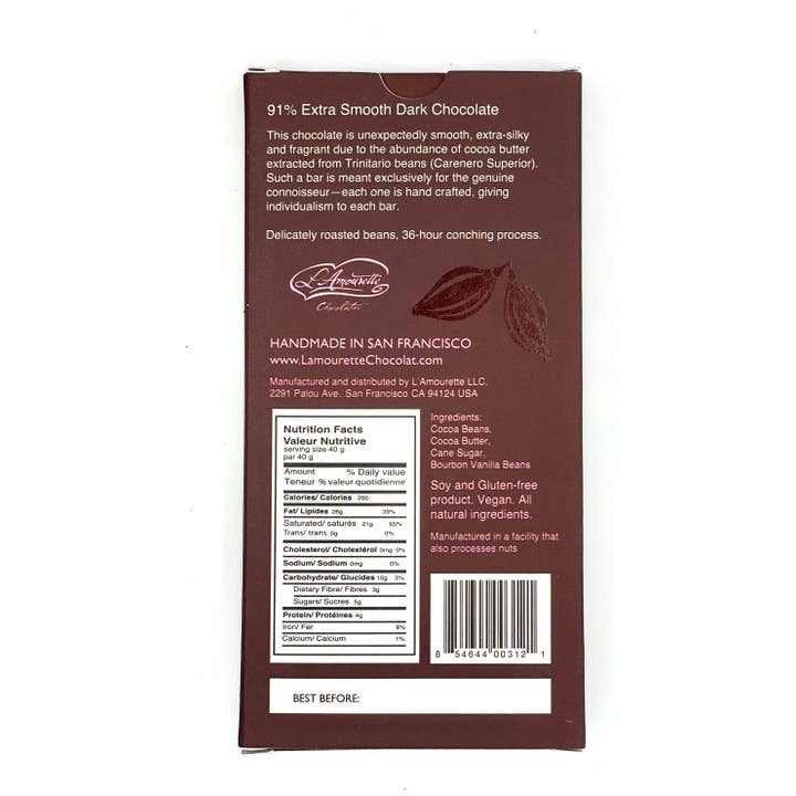 L'Amourette Chocolat - Wholesale Chocolate Bar - 91% Dark Chocolate Extra Smooth