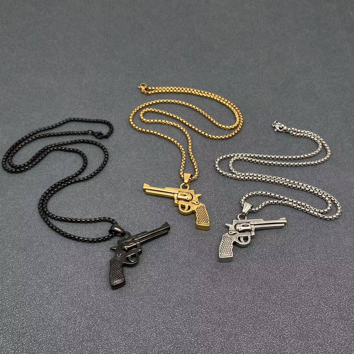 Mio Queena - Wholesale Pendant/Charm Necklace - Hip Hop Stainless Steel Pistol Charm Necklace - MJ/MNP