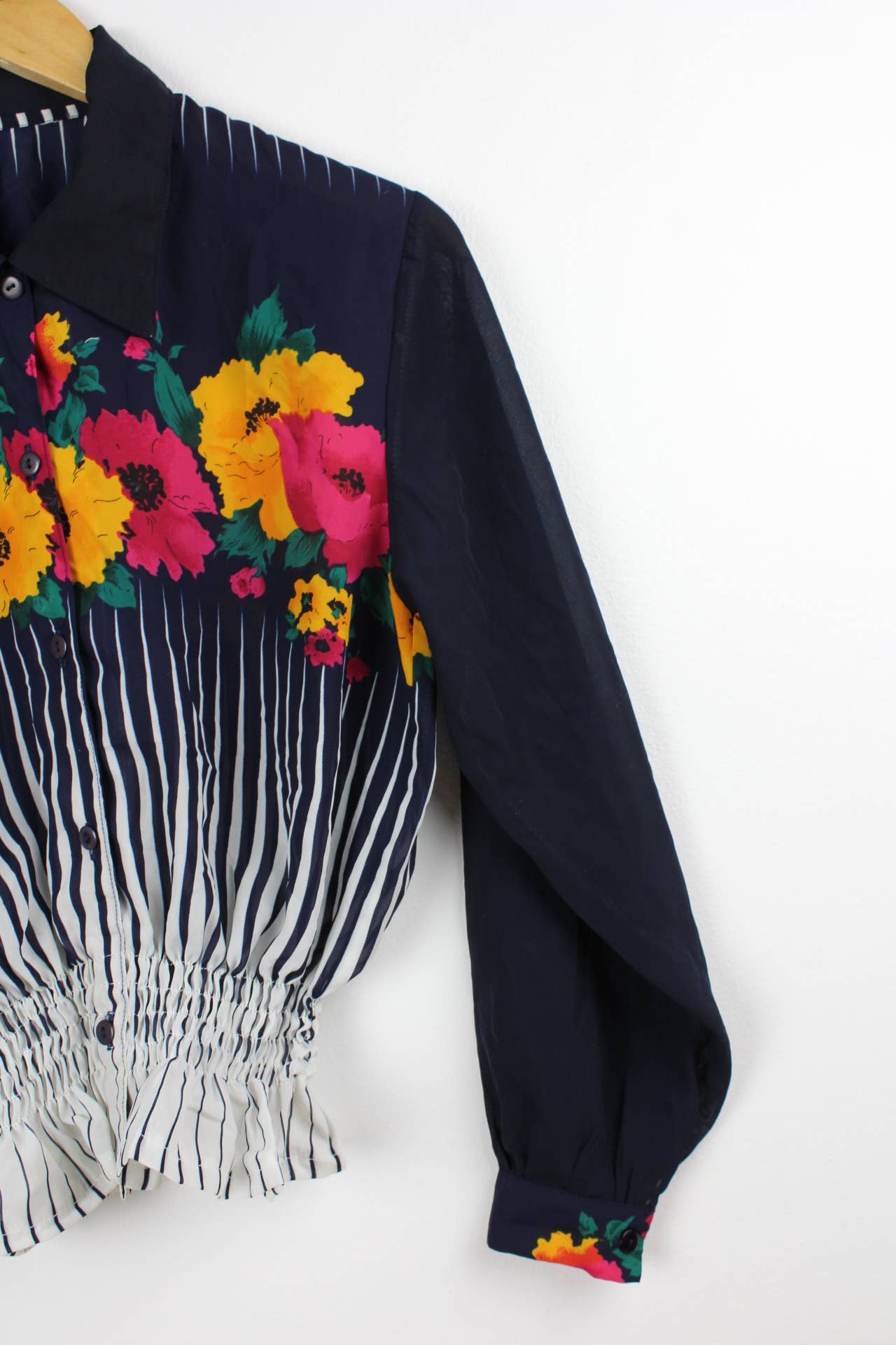 Sun's Out! - Wholesale Blouse - Women's - Reworked Vintage Long-Sleeve Button Up Blouse - Cinched19