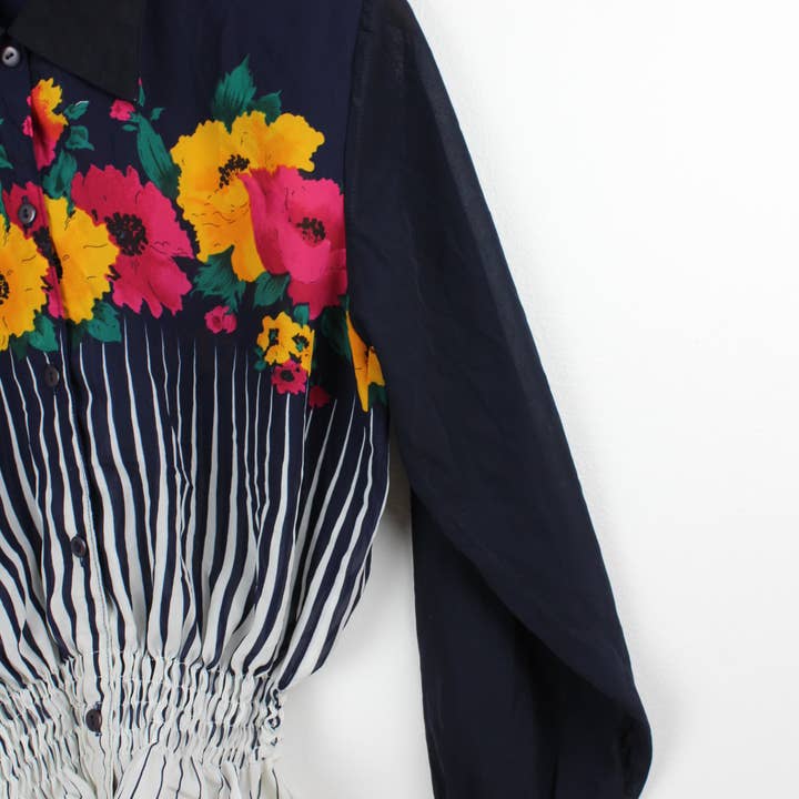 Sun's Out! - Wholesale Blouse - Women's - Reworked Vintage Long-Sleeve Button Up Blouse - Cinched19