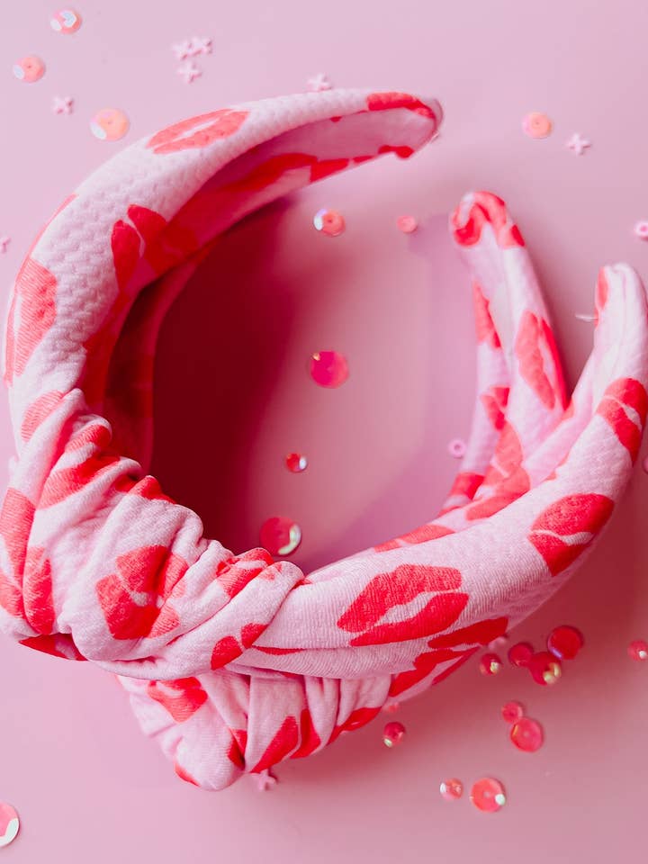 Red Lips Knotted Headband for wholesale by Evie Pearl Handmade LLC