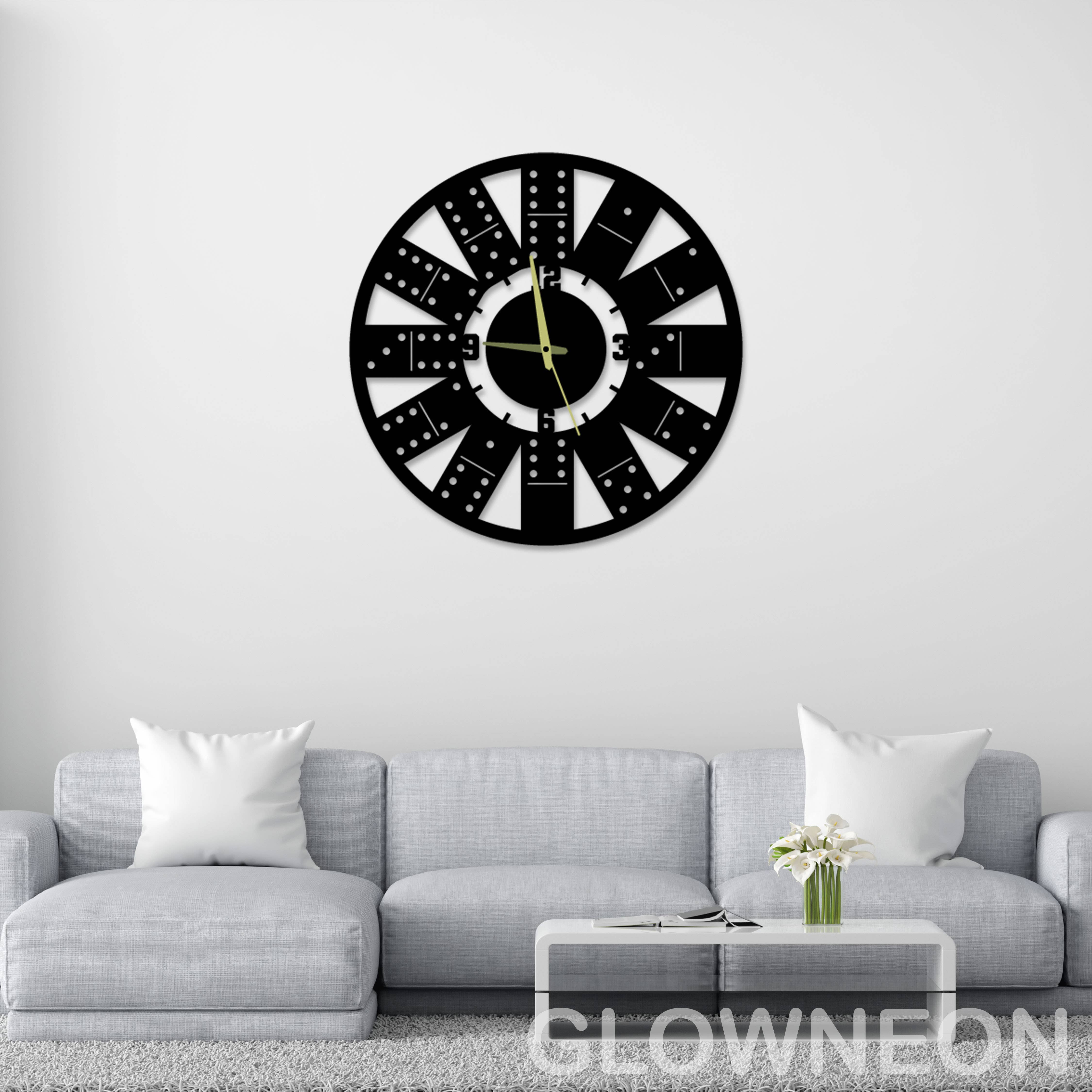 Glow Neon – wholesale Wall sign – Domino Game Metal Clock, Domino Game Room Wall Clock Decor  0