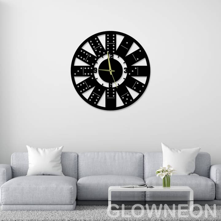 Glow Neon – wholesale Wall sign – Domino Game Metal Clock, Domino Game Room Wall Clock Decor