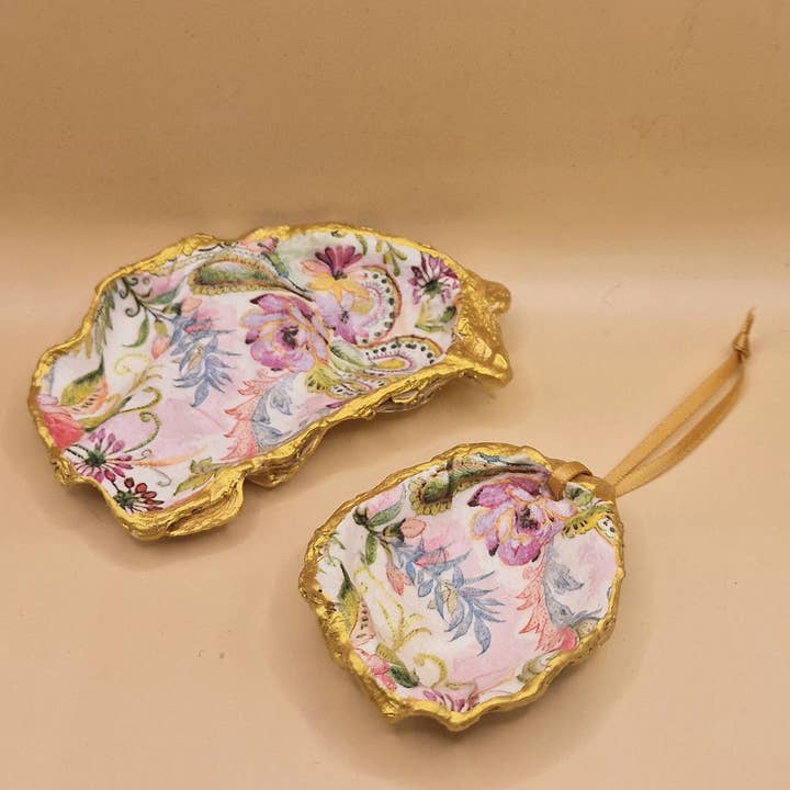 Bee my Oyster - Wholesale Jewelry Dish - 2 x Pink William Morris Shell Trinket Dishes Jewellery Dish