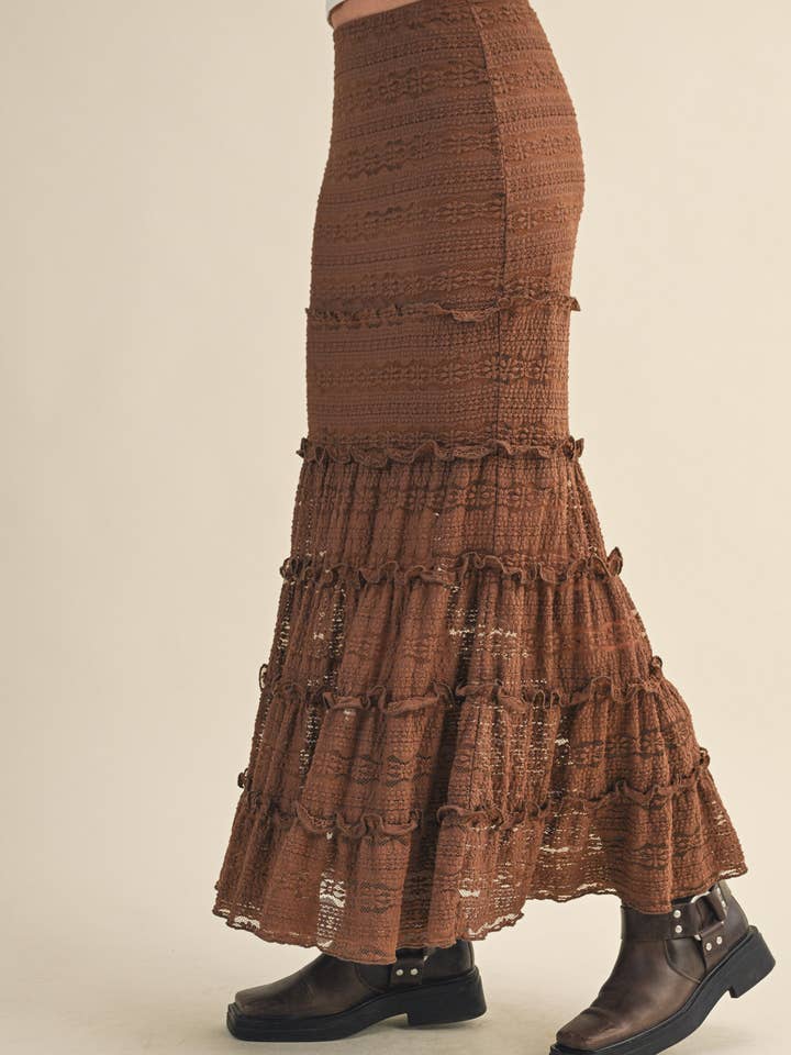 &MERCI - Wholesale Skirt - Women's - LACE TIERED RUFFLE TRIM MERMAID MIDI SKIRT MSK439512