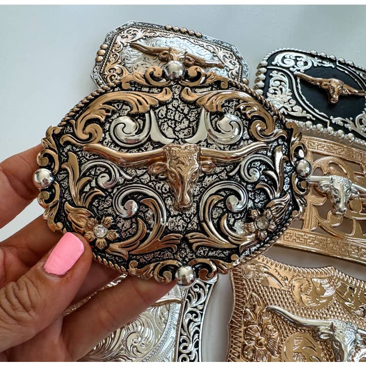 Boho Ranch Shop - Wholesale Belt Buckle - Unisex - Western Longhorn Steer Metal Belt Buckle6