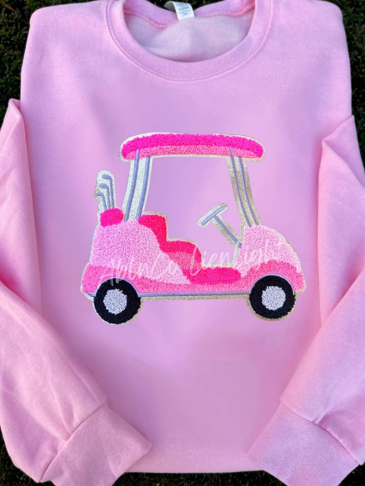 Preppy Pink Golf Cart Sweatshirt, Golf cart Chenille patch for wholesale on Faire1