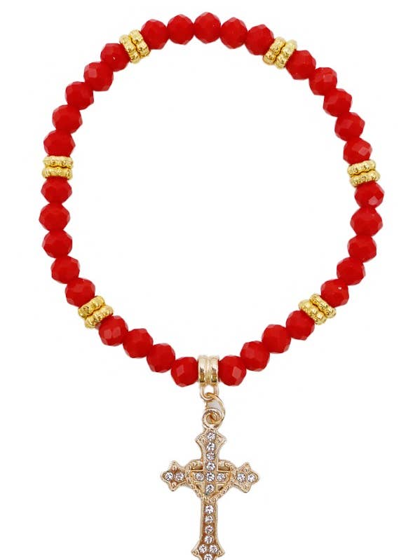 Cross Metal Pendant Rock Beaded Stretch Bracelet for wholesale by Cap Zone