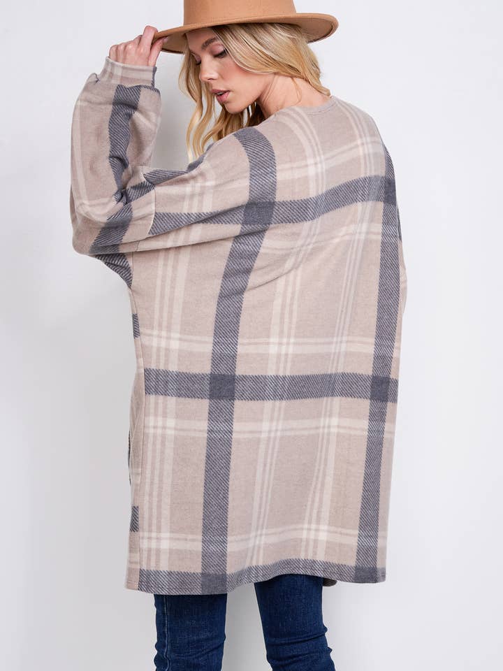 Phil Love - Wholesale Kimono - Women's - T872F02 - Preppy Plaid Loose-Fit Women's Kimono Cardigan41