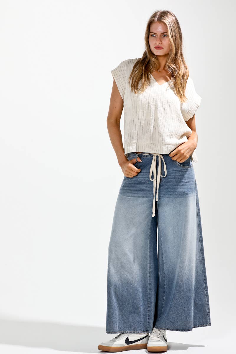 NOABOA - Wholesale Jeans - Women's - MK7559 Waist strap included ombre dyed wide denim pants2