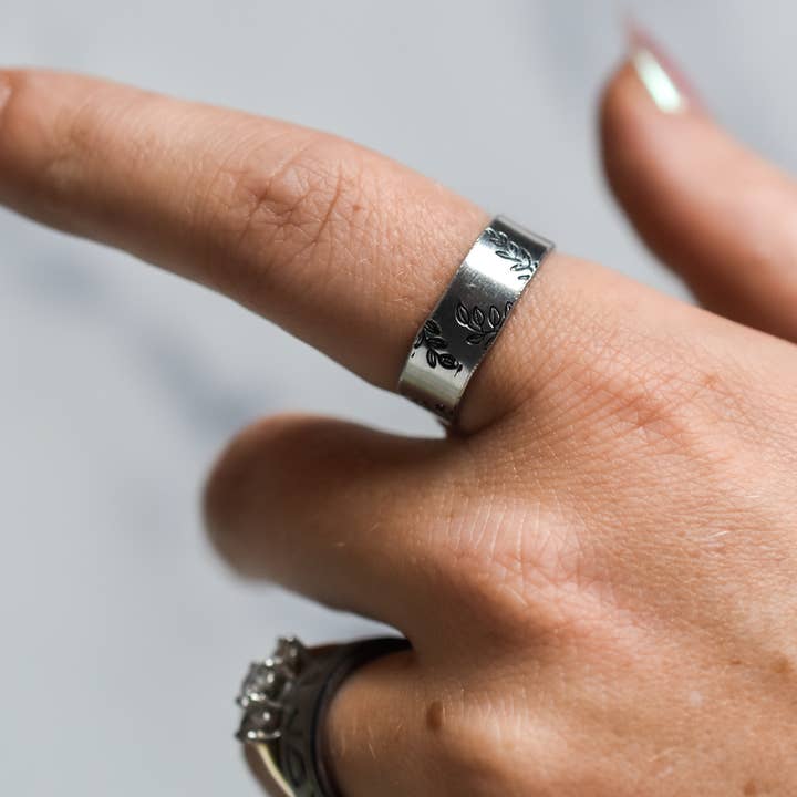 Botanical Bangle Ring | Cactus Hand-Stamped Adjustable Ring | Foliage Ring for wholesale by For the Love of Foliage