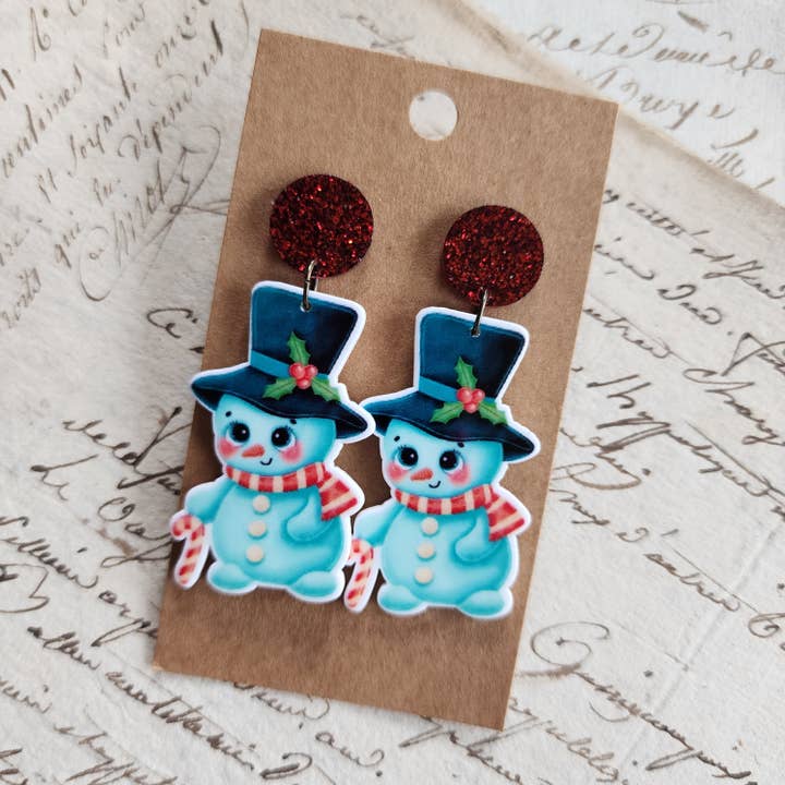 Candy Cane Snowman Earrings for wholesale by Kolor Wonder Crafts