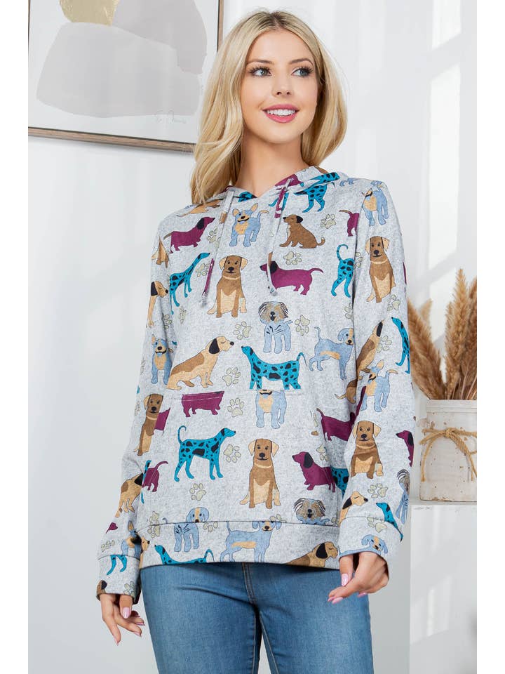LA Soul - Wholesale Hoodie - Women's - Dog Print Sweater Knit Pullover Hoodie