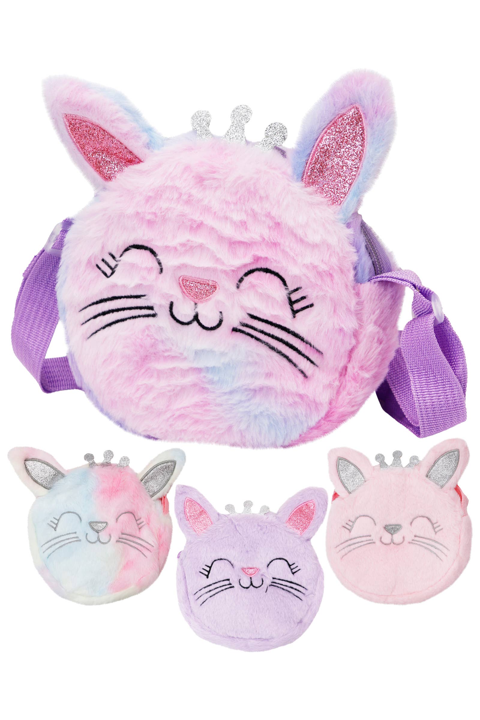 Cap Zone - Wholesale Crossbody Bag - Kids - Kitty Cat Princess Fuzzy Faux Fur Crossbody Bag0