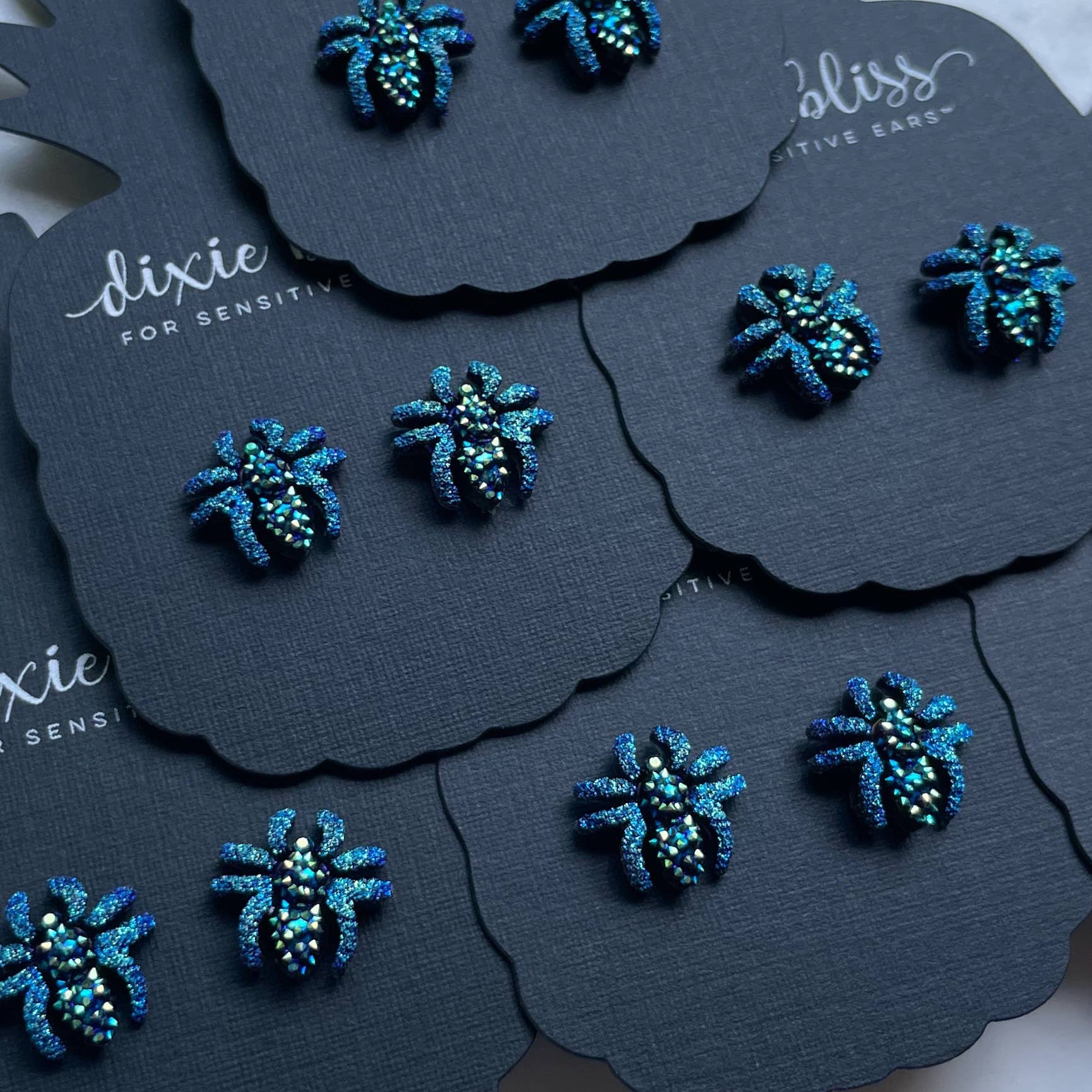 Dixie Bliss - Wholesale Stud/Post Earrings - Enchanted Spiders in Ocean Dipped3