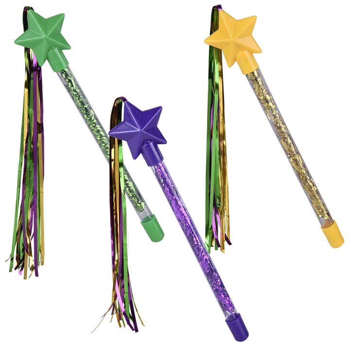9" Mardi Gras Star Tinsel Wand - LLB Toys for wholesale by La Luna Bella - Toys