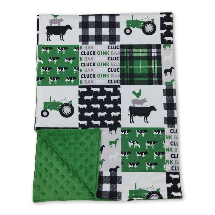 Green cow pig chicken tractor baby farm blankets for wholesale by Yawoo Garments
