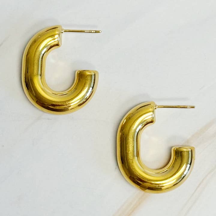 Ellison+Young - Wholesale Hoop Earrings - Golden Object Oval Hoop Earrings0