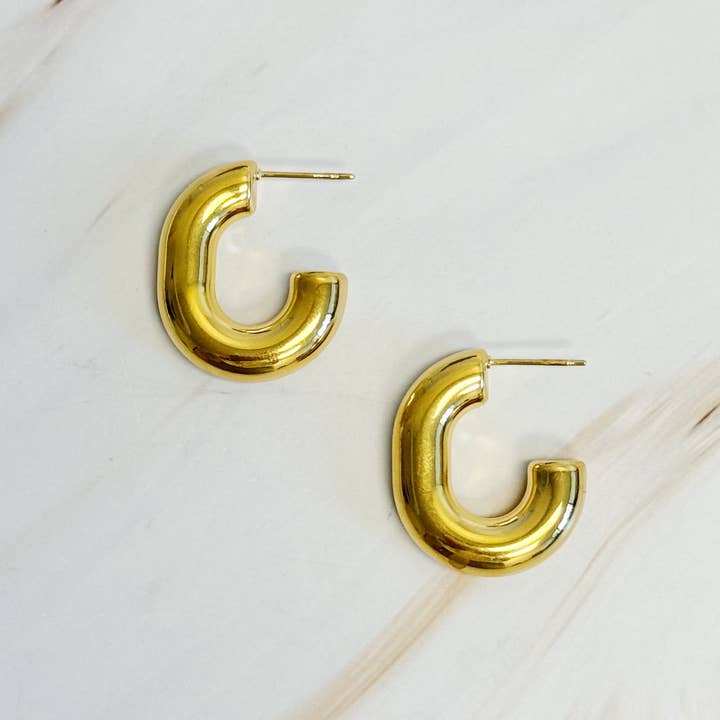 Ellison+Young - Wholesale Hoop Earrings - Golden Object Oval Hoop Earrings