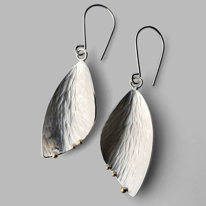 Nature inspired wing shaped Gossamer Earrings for wholesale by McKenzie Mendel Jewelry