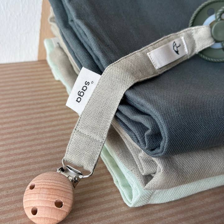 Saga Copenhagen - Wholesale Pacifier Clip - Baby - Pacifier Clip - Green Tea - Organic Cotton - Silicone Ring2
