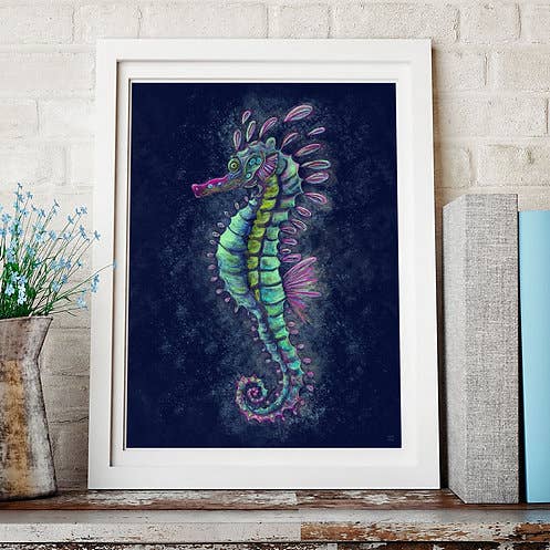 Seahorse Wall Art Print, Sealife Art, Exotic Art Print for wholesale by Baldy And The Fidget