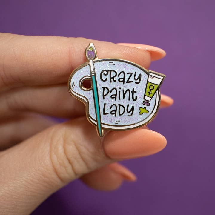 The Paint Sesh - Wholesale Lapel Pin/Button - Crazy Paint Lady Enamel Pin | Female Artist Accessory