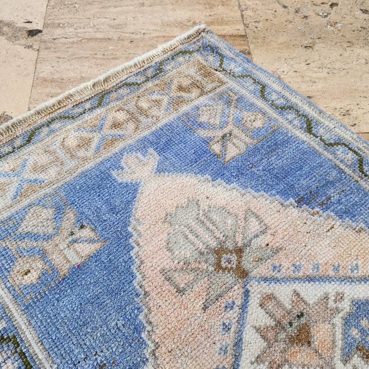 Vintage Pillows Store - Wholesale Area Rug - Turkish Blue Oushak Rug Runner 1'10'' X 7'1''