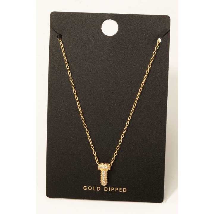 Fame Accessories - Wholesale Pendant/Charm Necklace - Gold Dipped Cz Pave Bubble Letter Pendant Necklace16