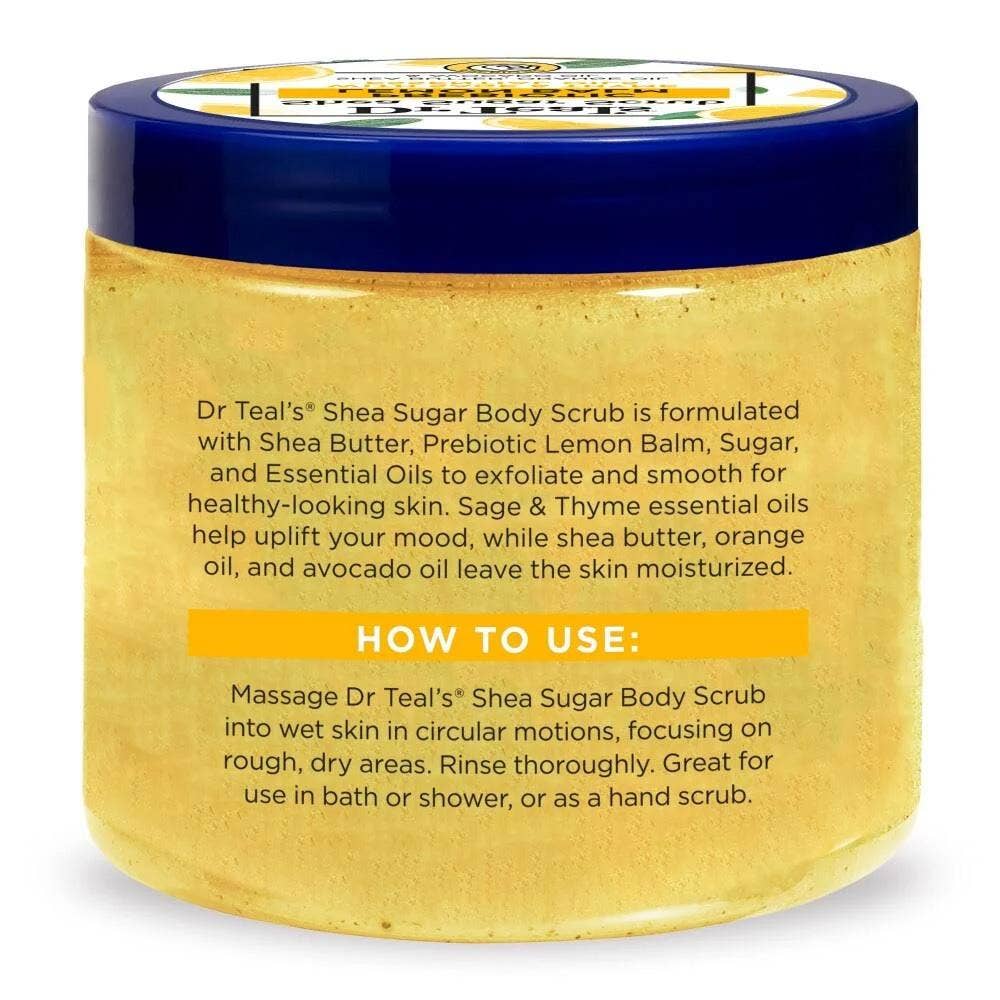 KT Supply - Wholesale Body Scrub/Exfoliant - Dr Teal's Prebiotic Lemon Balm Shea Sugar Scrub, 19 Oz1