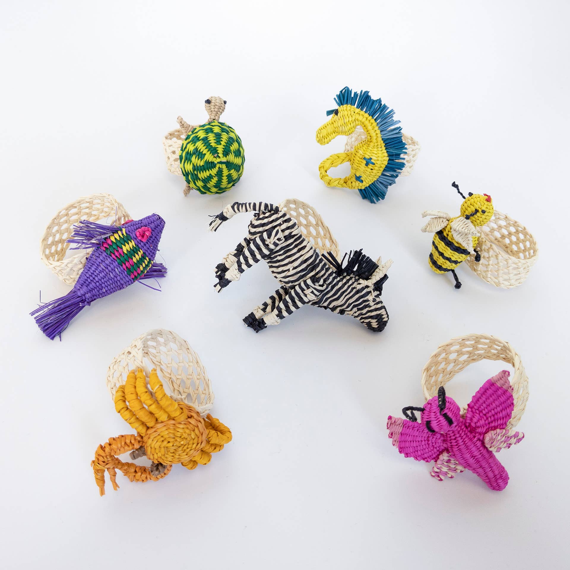 Iraca Hand-Woven Animal Napkin Rings for wholesale by Belart Fair Trade