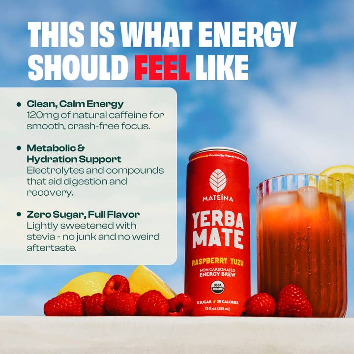 Mateina - Wholesale Sports/Energy Drink - Raspberry Yuzu | Mateina Yerba Mate 12 Pack (12oz Cans)2