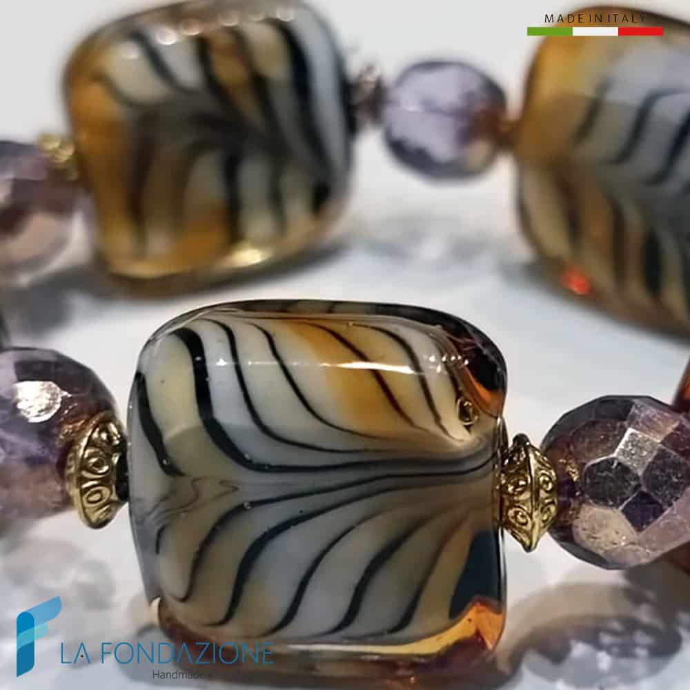 La Fondazione - Handmade Murano Glass - Wholesale Beaded Bracelet - Safari cube bracelet with aventurine in Murano glass2