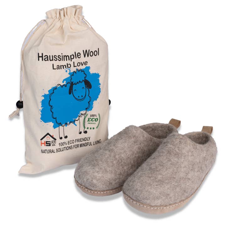 Unisex Natural Wool Cozy Indoor Slippers Gray for wholesale by HAUSSIMPLEWOOL