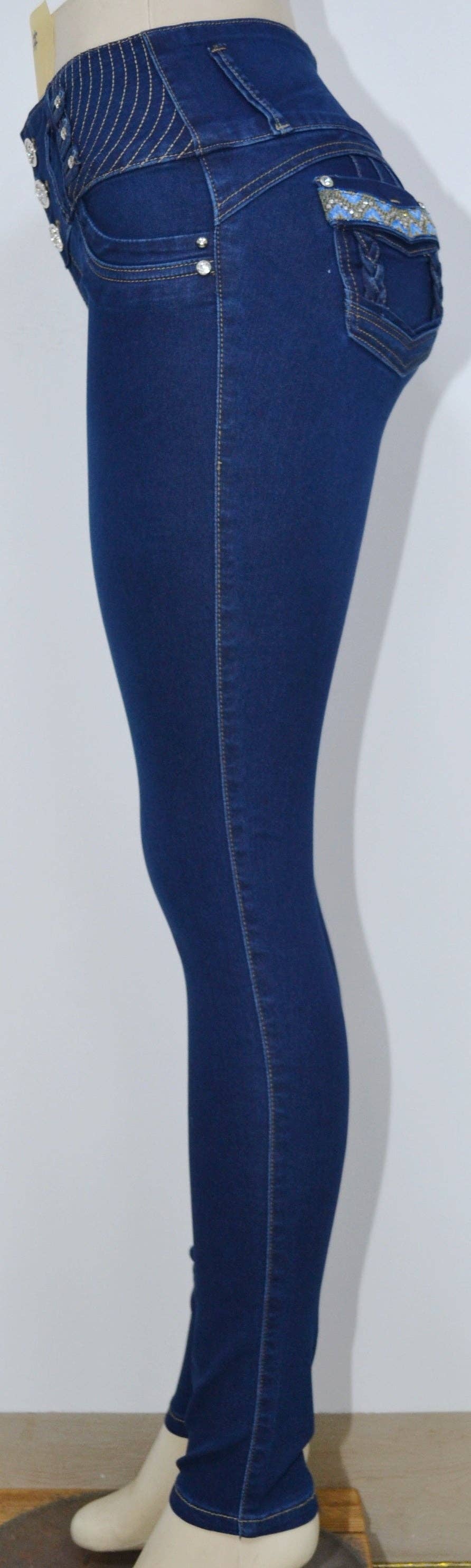 Blue USC-F025 Sexy Bohemian Braided Butt Lifter Levante Cola Jeans for wholesale on Faire4