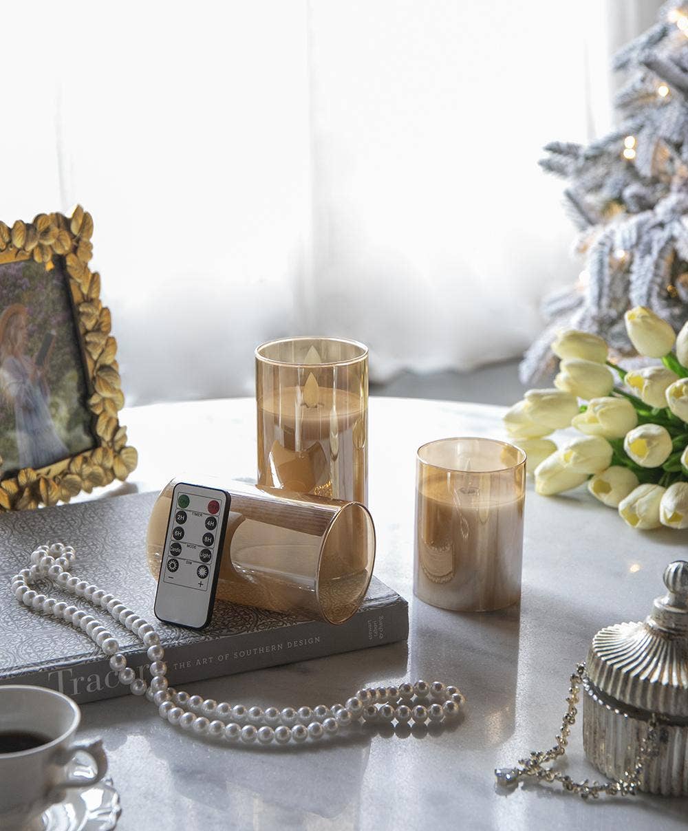 A&B Home Group Inc. - Wholesale Flameless Candle - S/3 Real Flame-Effect LED Wax Candles With Remote - Amber9