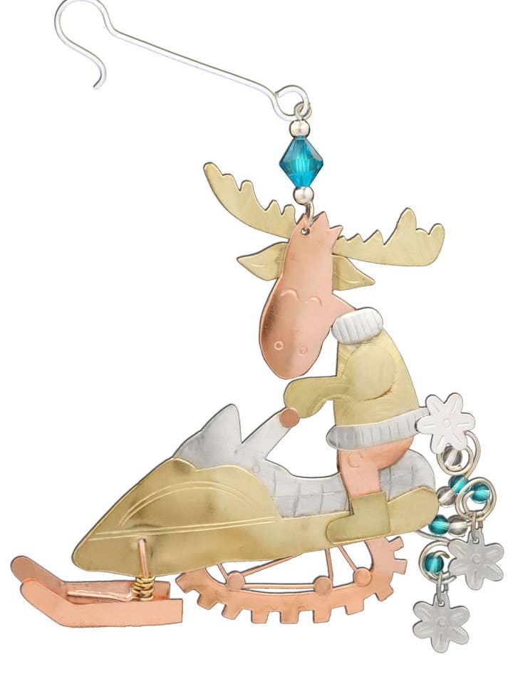 Snowmobile Moose Ornament for wholesale by Pilgrim Imports
