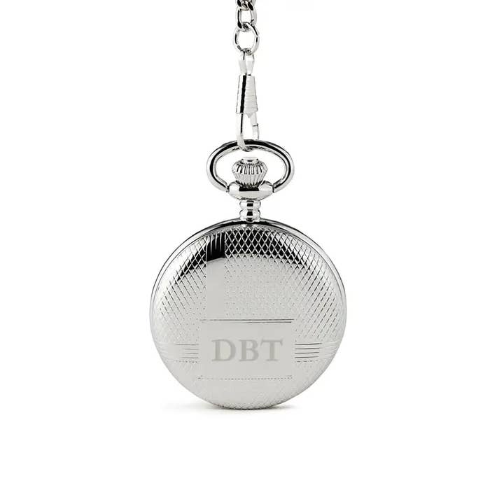 Weddingstar Inc. - Wholesale Pocket Watch - Men's - Diamond Embossed Silver Pocket Watch & Fob - Monogram