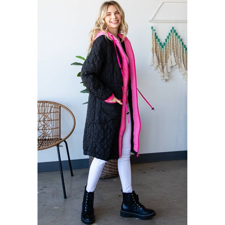 Veveret - Wholesale Coat - Women's - Lite Quilted Hooded Long Coat