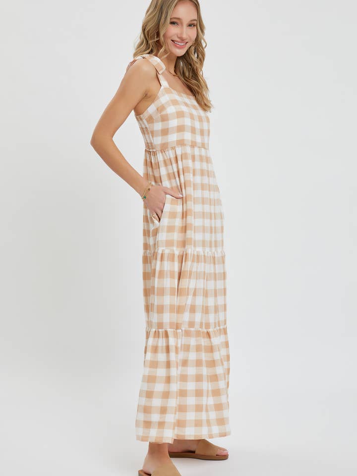 Sweet Lovely by Jen – Vestido - Mulher por atacado – Vestido maxi xadrez com camadas e alças13